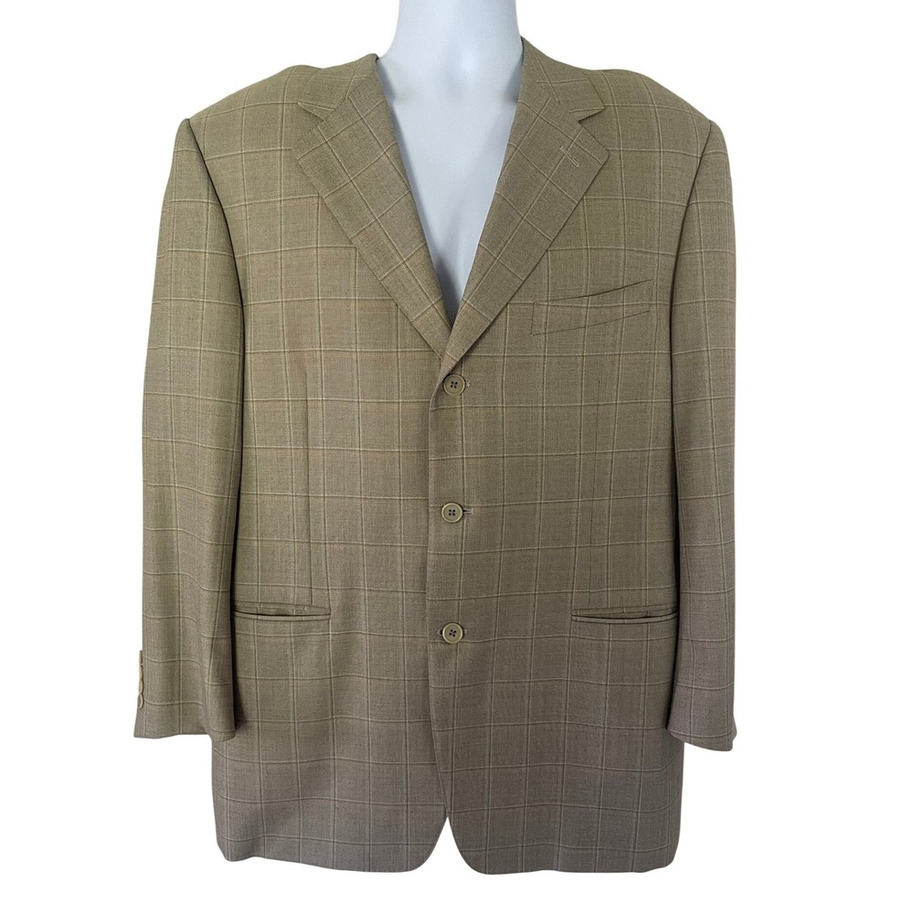 Canali Beecroft & Bull Tan Windowpane Super 130s Wool Blazer 54R Italy 3-Button